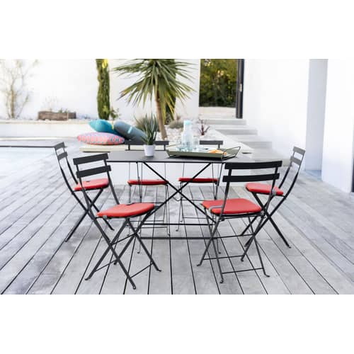 Galette de chaise Color Mix tissu gris / Pour chaise Bistro - 38 x 30 cm - Fermob - Ficelle - Mousse, PVC, Tissu acrylique