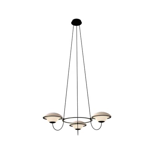 Pendelleuchte In The Air 3 glas weiß / Ø 97 cm - DCW éditions - 3 Diffusoren / Weiß & Schwarz - Glas, Stahl