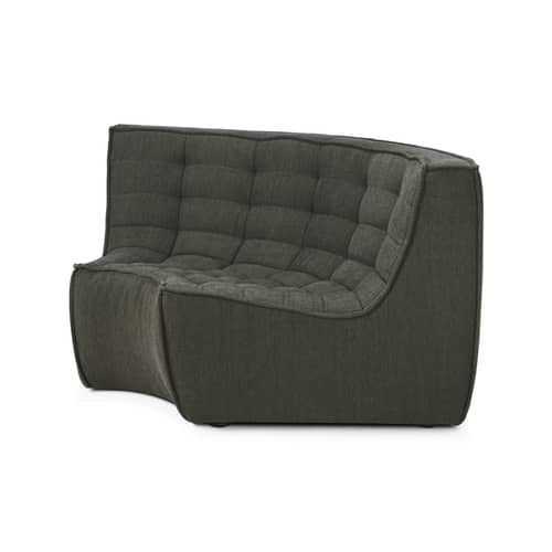 Divano d\'angolo N701 tessuto verde / Modulo ad angolo arrotondato a 90° - L 120 cm / Cotone riciclato - Ethnicraft - Verde muschio (Cotone riciclato) - Cotone riciclato, Legno, Schiuma PU ad alta densità