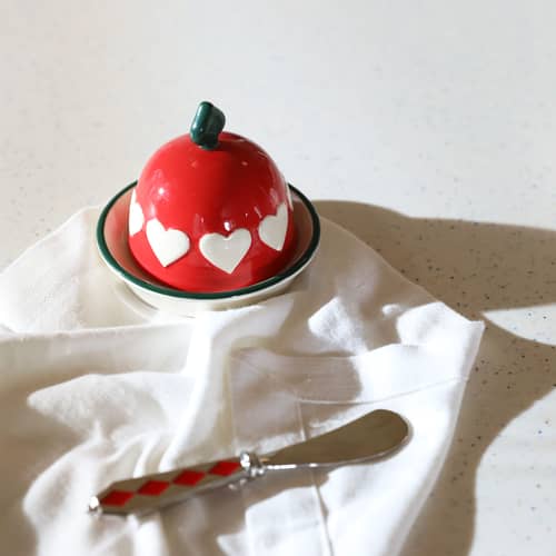 Hearts Pot ceramic red / Small pot with lid - Ø 10 x H 8 cm - & klevering - Red - Sandstone