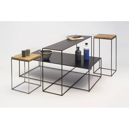 Table basse Slim Irony métal noir / 124 x 62 x H 34 cm - Zeus - Plateau phosphaté noir / Pied noir cuivré - Acier