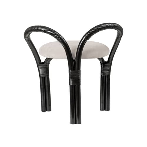 Tabouret rembourré Bistra fibre végétale noir - Gubi - Noir / Velours écru (Fustagno 001) - Mousse, Rotin, Velours