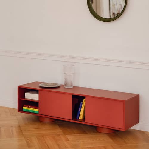 Taro Television table wood black / W 160 x D 42 x H 48 cm - NOO.MA - Volcano Black - Melamine, Steel