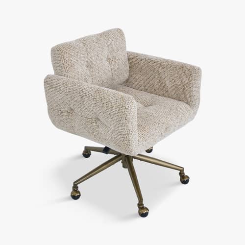 Valeria Office armchair textile beige - NV GALLERY - Mottled brown / Brushed brass - High resilience foam, Iron, Tissu Tweed