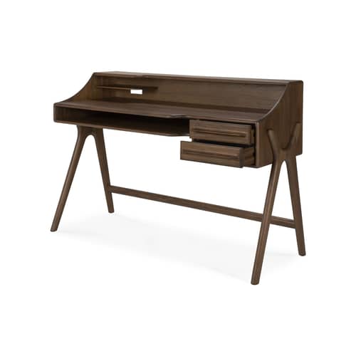 Bureau Flow bois marron / 140 x 55 cm - Ethnicraft - Teck brun sauvage - Teck massif teinté