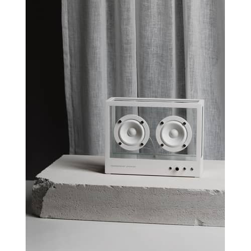 Enceinte Small verre blanc / L 26 x H 20 cm - Verre trempé - Transparent Speaker - Blanc / Transparent - Aluminium, Verre trempé
