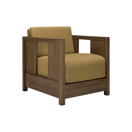Gepolsterter Sessel Roan textil gelb - Ethnicraft - Amber / Teakholz Braun - Gewebe, High Density-Schaum, Massives Teakholz
