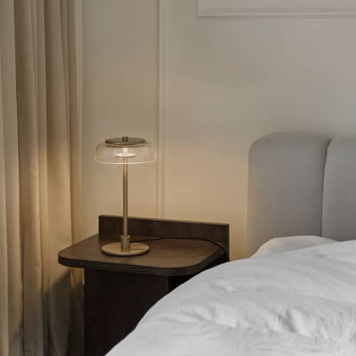 Lampe de table Blossi LED verre / H 31 cm - NUURA - Laiton / Transparent - Métal, Verre soufflé bouche