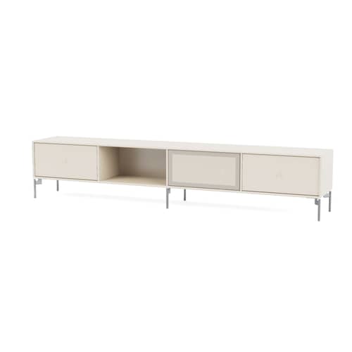 Meuble TV Octave VII bois blanc / Avec pieds - L 183,6 x P 30 x H 36,6 cm - MONTANA - Oat 158 - Acier, Acier perforé, MDF laqué