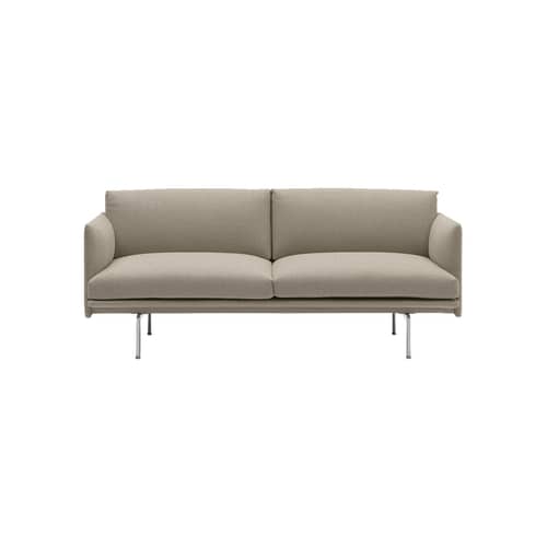 Sofa 2 Sitzer Outline textil beige / L 170 cm - Muuto - Beige (Stoff Ecriture 240) / Füße aus poliertem Alu -  Plumes, Ecriture-Stoff, High Density-Schaum, lackiertes Aluminium