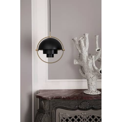 Suspension Multi-Lite Small métal noir / Ø 25 cm - Modulable & orientable / Réédition 1972 - Gubi - Noir / Cercle laiton - Métal