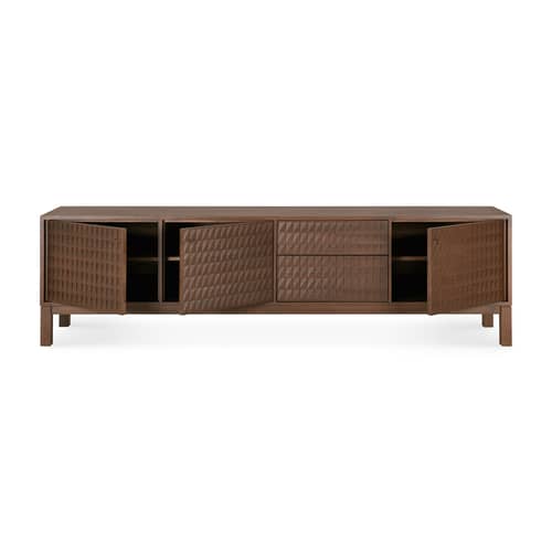 Buffet Sono bois marron / L 212 x H 60 cm - Sculpté main - Ethnicraft - L 212 cm / Teck - Laiton moulé, Teck massif