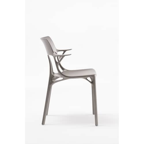 Fauteuil A.I   / Conçu par une intelligence artificielle - 100% recyclé - Kartell - Gris métallique - Technopolymère thermoplastique recyclé