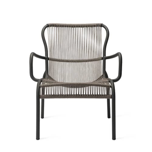 Fauteuil lounge empilable Loop Lounge / Corde polypropylène tissée main - Vincent Sheppard - Gris Fossile - Aluminium thermolaqué, Corde polypropylène
