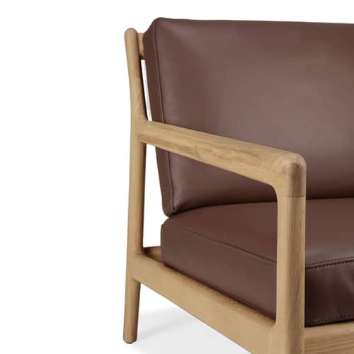 Fauteuil rembourré Jack Indoor cuir Burgundy - Ethnicraft - Cuir Burgundy / Chêne naturel - Chêne massif, Cuir, Mousse HR