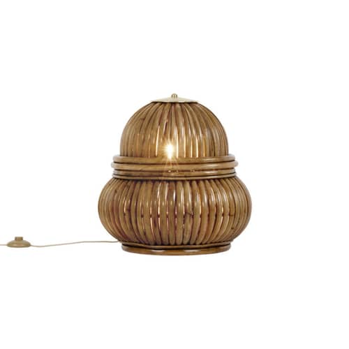 Lampada da pavimento Bohemian ‘72 fibre beige legno naturale / Riedizione 1972 - Gubi - Rattan naturale / ottone - Midollino, Ottone