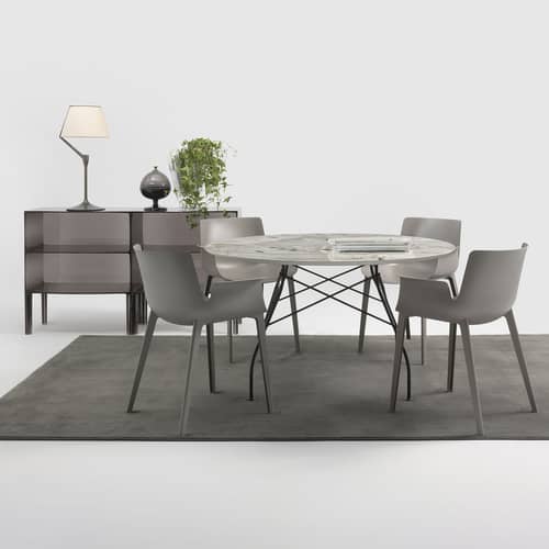 Lampe de table Angelo Stone LED / H 70 cm - Tissu plisssé - Kartell - Titane / Tissu écru - Aluminium, Coton, Thermoplastique