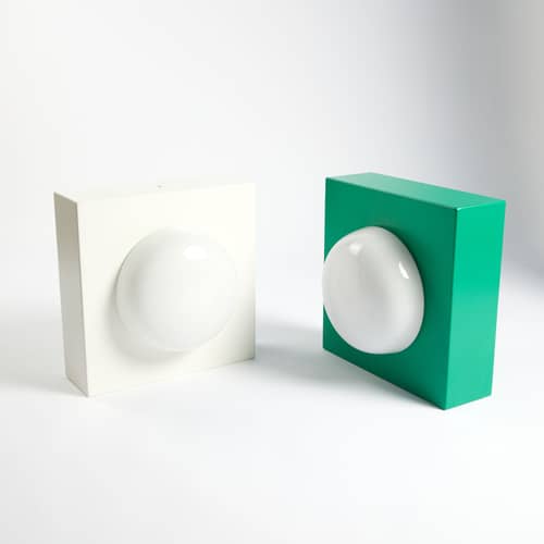 Lampe de table Hublot / Sans pied - 45 x 45 cm - Axel Chay - Blanc - Acier laqué, Verre