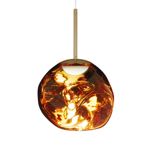 Melt Mini LED Pendant plastic material yellow gold metal / Ø 28 cm - Metallic polycarbonate (changes colour) - Tom Dixon - Gold - Polycarbonate