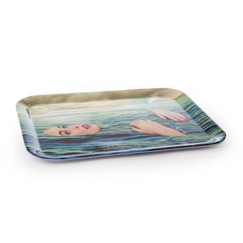 Plateau Toiletpaper - Sea girl plastique bleu / 32 x 43,5 cm - Mélamine - Seletti - Sea girl - Mélamine