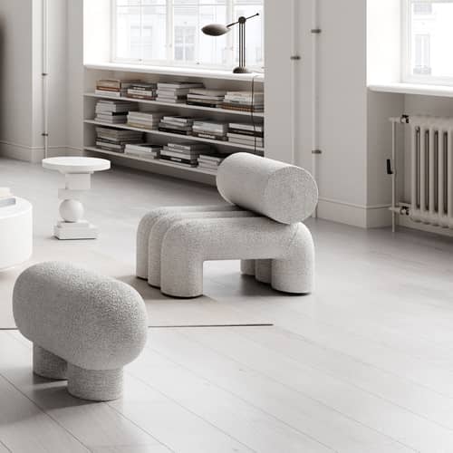 Poltrona imbottita Foku tessuto bianco / Tessuto bouclé - 101 COPENHAGEN - Bianco (tessuto bouclé) - Espanso, Legno, Tessuto bouclé