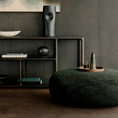 Pouf Orb / Ø 92 cm - Tissu bouclé jacquard - Ethnicraft - tissu bouclé jacquard / Vert forêt - Mousse haute densité, Tissu bouclé jacquard