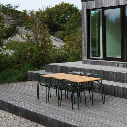 Table rectangulaire Vig Wood bois naturel / 90 x 200 cm - Normann Copenhagen - Vert foncé / Bois - Acier thermolaqué, Bois de robinier huilé