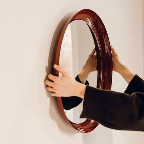 Wandspiegel Allo metall rot / Ø 58 cm - NOO.MA - Rot auburn -  Verre miroir, Recycelter Stahl