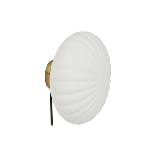 Applique con presa Kumu vetro bianco / Ø 25 cm - HÜBSCH - Bianco - Ferro, Vetro soffiato a bocca