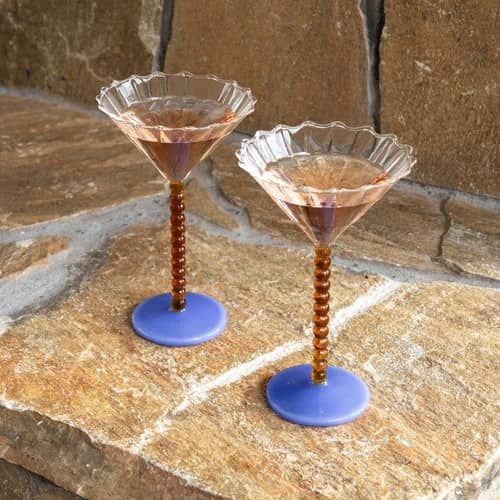 Perle Champagne cup glass multicoloured / Set of 2 - 15 cl - & klevering - Amber & Blue - Glass