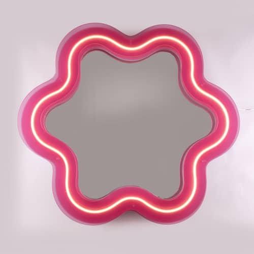 Leuchtspiegel mit Stecker Supercurve - Flower plastikmaterial rosa / LED - L 118.5 x H 108 cm - Seletti - Flower / H 108 cm - Glas, Polyacryl