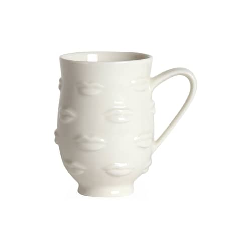 Mug Gala céramique blanc / Bouches en relief - Jonathan Adler - Blanc - Porcelaine émaillée