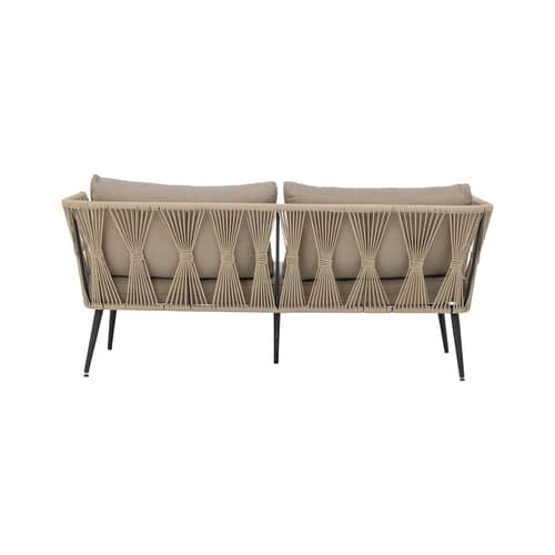 Divano da giardino a 2 posti Pavone metallo beige / L 174 cm - Corda in poliestere intrecciata a mano - Bloomingville - Beige / Cuscini beige - Corda in poliestere, Metallo termolaccato, Tessuto poliestere