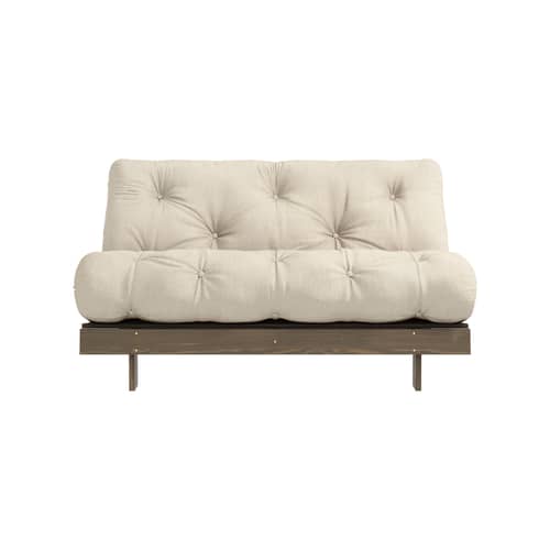 Divano convertibile Roots legno bianco / L 140 cm - 3 posizioni / Struttura marrone - KARUP - Lino 914 / Legno marrone - Espanso, Fibre riciclate miste, Pino massello certificato FSC laccato, Tessuto