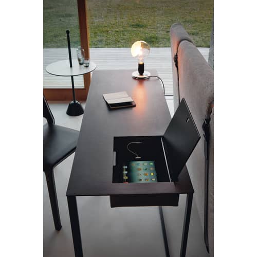 Schreibtisch Calamo leder weiß grau / Konsole - Sattelleder - L 130 cm - Zanotta - Leder hellgrau / Tischbeine weiß - gefirnister Stahl, Leder