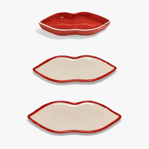 Lips Serving dish ceramic red / Set of 3 - 25.5 x 12.5 cm - Serax - Reds - Enamelled sandstone