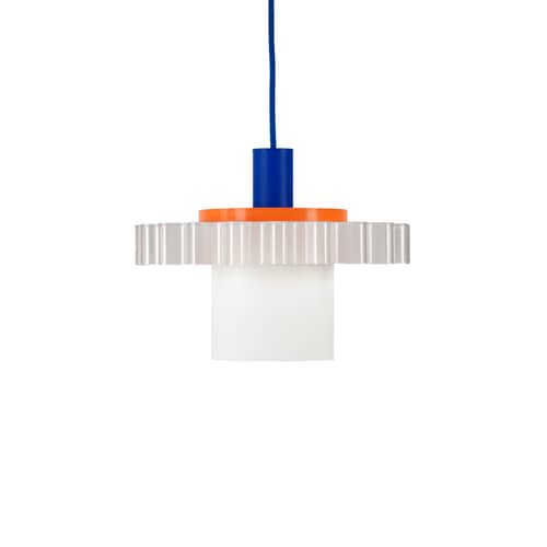 Suspension Gigi n°1 / Ø 28 x H 21 cm - Plastique recyclé / Fabriqué en France - Warren & Laetitia - Câble bleu / Blanc / Orange - Bioplastique, Plastique recyclé