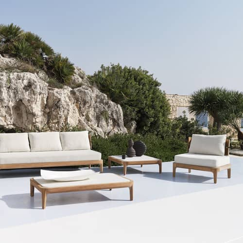 Table basse Mediterraneo bois / 90 x 90 x H 28 cm - Marbre - Gervasoni - Marbre blanc / Teck - Marbre blanc de Carrare, Teck