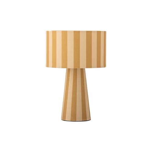 Emmie Table lamp textile yellow / Ø 20 x H 30 cm - Bloomingville - Yellow striped (Linen fabric) - Iron, Linen fabric, PVC