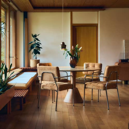 Table ronde Izia travertin beige / Ø 120 cm - NV GALLERY - Travertin beige / Frêne blond - Bois composite, Placage frêne, Travertin