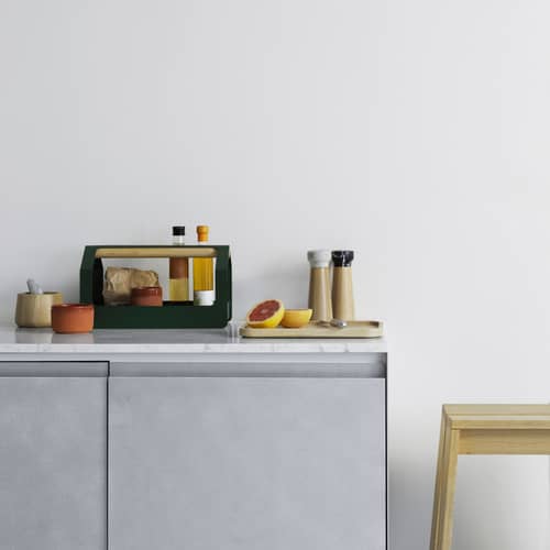 Bac de rangement Haus Toolbox métal vert / 36 x 18 cm - Normann Copenhagen - Vert foncé - Acier thermolaqué, Frêne massif