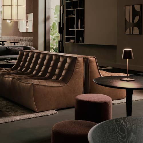 Canapé droit N701 cuir marron / 3 places - L 210 cm / Seconde vie - Ethnicraft - Châtaigne - Bois, Cuir aniline, Mousse PU haute densité