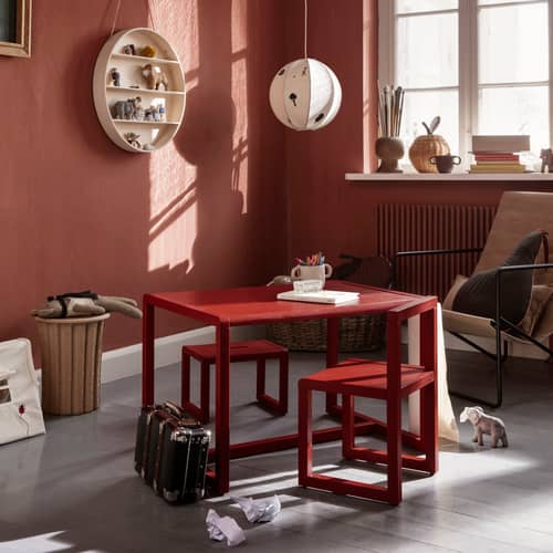Chaise enfant Little Architect bois rouge  / Seconde vie - Ferm Living - Coquelicot - Frêne massif, MDF, Placage de frêne