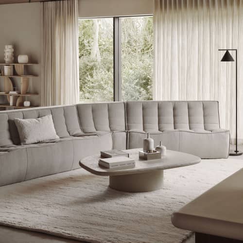Couchtisch Elements corian weiß / 134 x 96 x H 30 cm - Mikrozement - Ethnicraft - Gebrochenes Weiß - Mikrozement