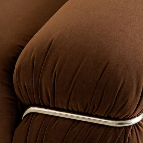 Sofa Elea textil braun / 3-Sitzer – L 230 cm - NV GALLERY - Tiefbrauner Velours / Verchromt - High Density-Schaum, Velours, Verchromter Edel-Stahl