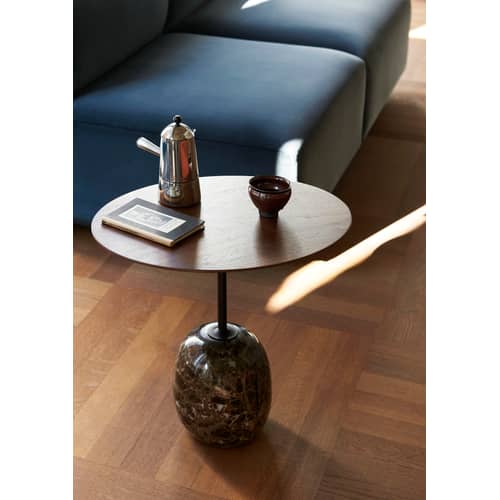 Guéridon Lato LN9 marbre bois naturel / Marbre & bois - 50 x 40 x H 45 cm - &tradition - Plateau noyer / Marbre brun - Acier laqué, Contreplaqué de noyer, Marbre