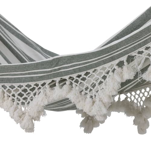 Hamac suspendu Cruz tissu vert / Coton - 200 x 100 cm - Bloomingville - Rayé vert & blanc - Coton