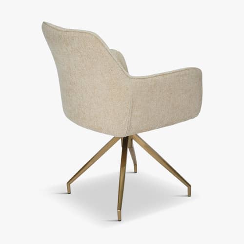 Drehsessel Kingscross textil beige - NV GALLERY - Sandfarben / Messing Gebürstet - High Density-Schaum, rostfreier Stahl, Tissu Tweed