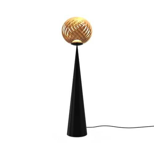 Lampadaire Whirl Cone Fat / LED - Ø 45 cm - Tom Dixon - Or / Pied noir - Acier, Polycarbonate semi-métallisé