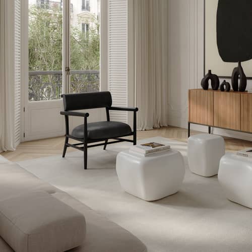 Poltrona lounge Nama pelle legno nero - 101 COPENHAGEN - Nero (pelle anilina) / Quercia nera - Espanso, Pelle anilina, Rovere massello